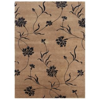 Hand knotted Floral Tan Wool/ Art silk Rug (8 X 11)