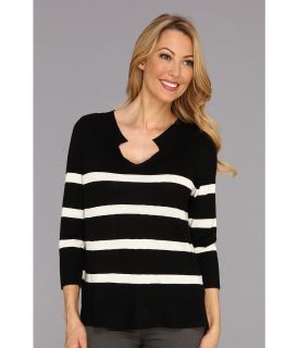 TWO by Vince Camuto Stripe Back Pleat Sweater Womens Sweater (Black)