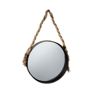 Porthole Wall Mirror with Rope Hanger, Brown