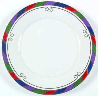 Pier 1 Celebration Dinner Plate, Fine China Dinnerware   Multicolored Band,Gold