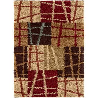 Lines N Squares Brown Contemporary Area Shag Rug (3 X 5)