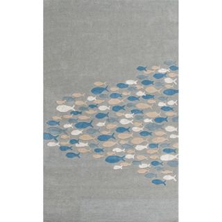 Hand tufted Transitional Animal Print Pattern Blue Rug (36 X 56)