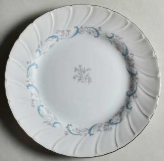 Camelot Gracious Salad Plate, Fine China Dinnerware   Gray Flowers, Blue Scrolls