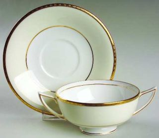 Minton H5258 Footed Cream Soup Bowl & Saucer Set, Fine China Dinnerware   Gold E