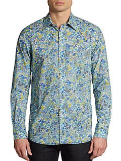 Floral Print Sport Shirt   Aqua