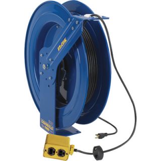 Coxreels EZ Coil Safety Series Power Cord Reel with Quad Receptacle   100 Ft.,
