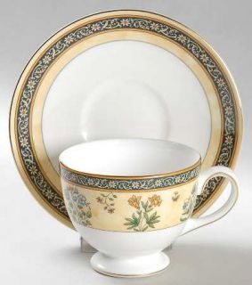 Wedgwood India Leigh Shape Footed Cup & Saucer Set, Fine China Dinnerware   Tan