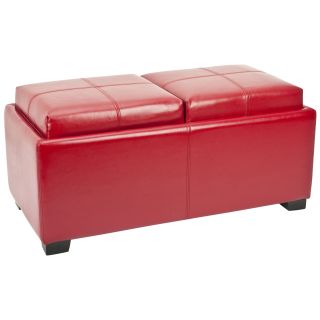 Safavieh Broadway Double Tray Red Leather Storage Ottoman (RedMaterials Bicast leather, woodFinish Dark CherryDimensions 17 inches high x 35 inches wide x 18 inches deep )