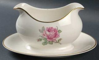 Ancestral   Am Hostess Manor Rose Gold Trim Gravy Boat with Attached Underplate,