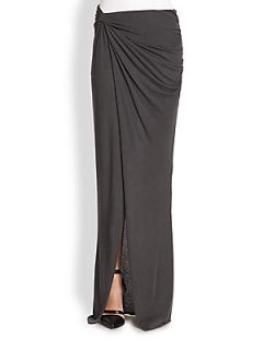Helmut Lang Lush Asymmetrical Draped & Twisted Maxi Skirt   Titanium