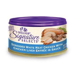 Signature Selects Grain Free Shredded White Meat Chicken with Chicken Liver Entree Canned Cat Food, 2.8 oz., Case of 24