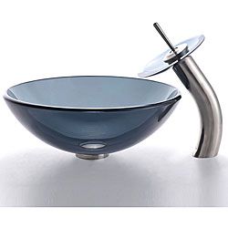 Kraus Clear Black Glass Sink And Waterfall Faucet