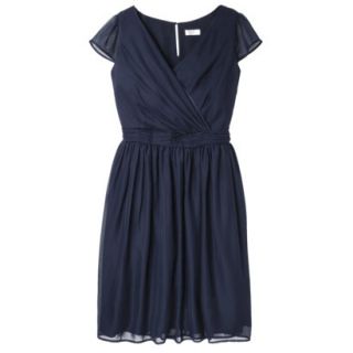 TEVOLIO Womens Plus Size Chiffon Cap Sleeve V Neck Dress   Academy Blue   26W