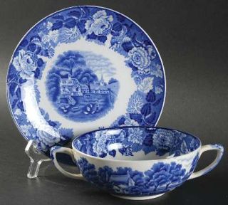 Enoch Wood & Sons English Scenery Blue (Blue Backs,Smooth) Footed Cream Soup Bow