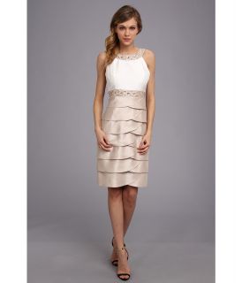 Jessica Howard 1Pc Sleevelees Beaded Yoke Dress w/ Lazer Cut Skirt Womens Dress (Beige)