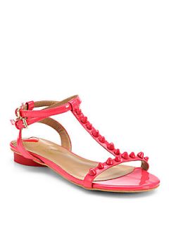 Love Moschino Studded Patent Leather T Strap Sandals   Coral