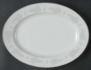 Noritake Armand 11 Oval Serving Platter, Fine China Dinnerware   White&Gray,Emb