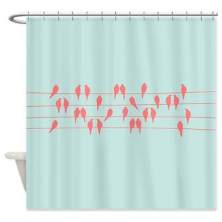  Coral on Mint Birds on a Wire Shower Curtain  Use code FREECART at Checkout