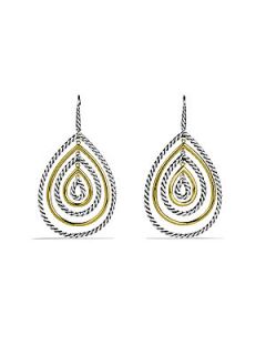David Yurman Cable Classics Teardrop Earrings with Diamonds and Gold   No Color