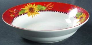 Sakura Chanticleer Soup/Cereal Bowl, Fine China Dinnerware   Rust Rim,Sunflowers