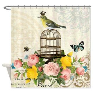  Vintage French birdcage and bird Shower Curtain  Use code FREECART at Checkout