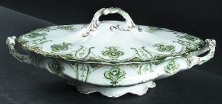 J & G Meakin Chatham Green Oval Covered Vegetable, Fine China Dinnerware   Green