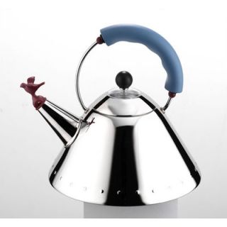 Alessi Signature Whistle Tea Kettle 9093 Color Polished Steel with Blue Hand