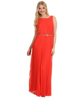 Eliza J S/L Accordian Pleated Maxi Dress w/ Belt Womens Dress (Orange)
