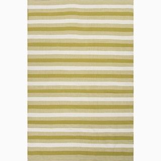 Hand made Green/ Ivory Polyester Reversible Rug (3.6x5.6)