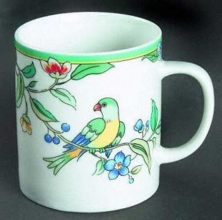 Woodmere Paradiso Mug, Fine China Dinnerware   Tropical Flowers &  Birds,Green B