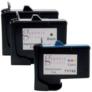 Sophia Global Remanufactured Ink Cartridge Replacement For Dell 7y743 And 7y745 (2 Black, 1 Color) (Two (2) black, one (1) colorPrint yield up to 200 pages for black and up to 109 pages for colorModel 2eaDell7Y743B1eaDell7Y745CPack of 3We cannot accept