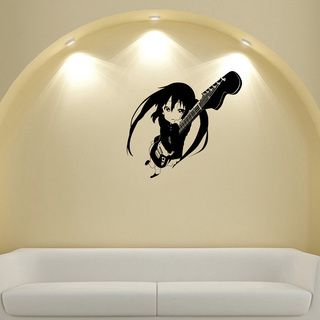 Japanese Manga Girl Guitar Vinyl Wall Sticker (Glossy blackEasy to applyInstructions includedDimensions 25 inches wide x 35 inches long )