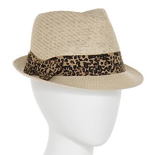 Scala Straw Fedora Hat, Nat/cheetah, Womens