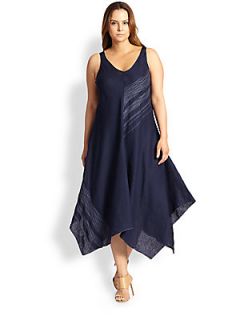 Eileen Fisher, Sizes 14 24 Linen Embroidered Asymmetrical Dress   Midnight