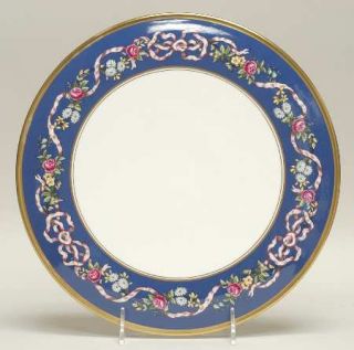 Spode Ribbons & Roses Cake Plate, Fine China Dinnerware   Blue Border, Pink Ribb