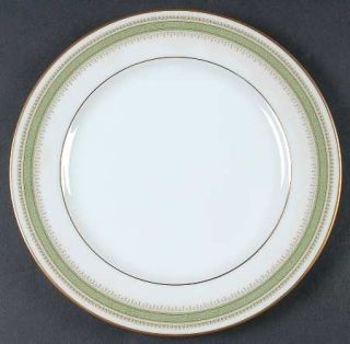 Noritake Tisdale Salad Plate, Fine China Dinnerware   Green Band,Gold,Green&Pink