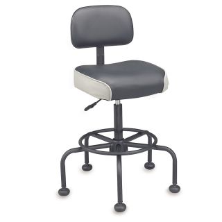 Relius Solutions Leather Shop Stool   24 32 Seat Height   Floor Pods   Black/Gray