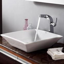 Kraus Bathroom Combo Set White Square Ceramic Sink/typhon Faucet