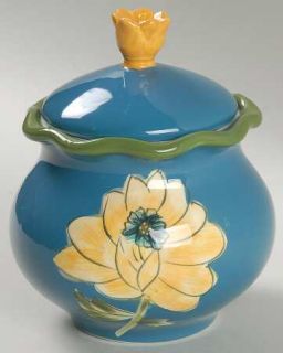 Field Flowers Hand Painted Sugar Bowl & Lid, Fine China Dinnerware   Blue,Green,