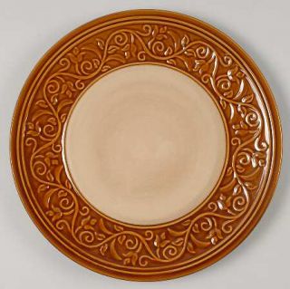 Gibson Designs Villa Adriana Tan Dinner Plate, Fine China Dinnerware   Tan Embos