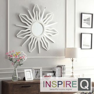 Inspire Q Nihoa Silver Finish Starburst Rays Accent Wall Mirror (White/greyMaterials MDF, glassShape Starburst rays round Dimensions 1.37 inches deep x 41 inches diameter )