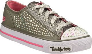 Girls Skechers Twinkle Toes Shuffles Glamour Ties   Gray/Pink Casual Shoes