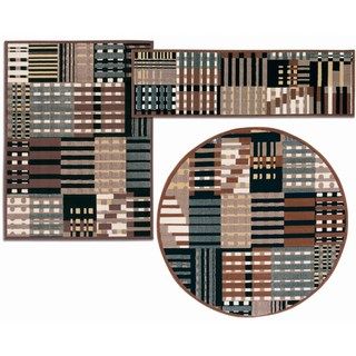 Nourison Artistic Stripes Collection Grey 3 piece Rug Set (22 X 73) (311 X 53) (53 X 53 Round)
