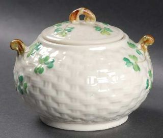Belleek Pottery (Ireland) Shamrock Sugar Bowl & Lid, Fine China Dinnerware   Bas