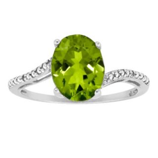 Sterling Silver 8X6Mm Oval Peridot Ring   White (6.5)