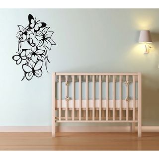 Butterflies In Flowers Vinyl Wall Decal (Glossy blackEasy to applyDimensions 25 inches wide x 35 inches long )