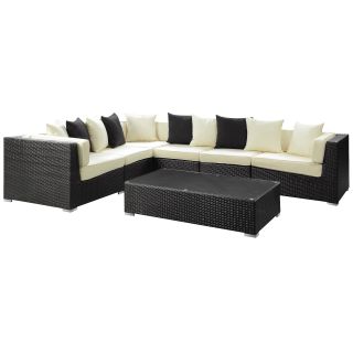Lambid Outdoor Rattan Sectional And Coffee Table 7 piece Set