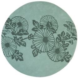 Hand tufted Green Floral Wool Rug (6 Round)
