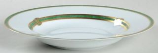 Christofle Ruban Vert Large Rim Soup Bowl, Fine China Dinnerware   Green Bands,V