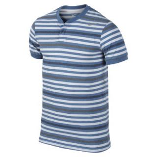 Nike Touch Stripe Henley Mens Tennis Shirt   Military Blue